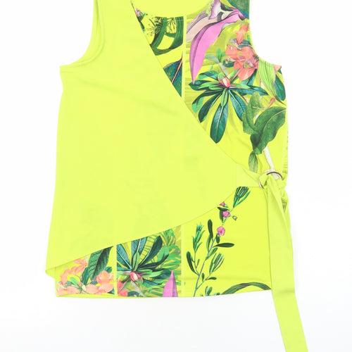 NEXT Womens Yellow Geometric Polyester Wrap Tank Size 10 Round Neck