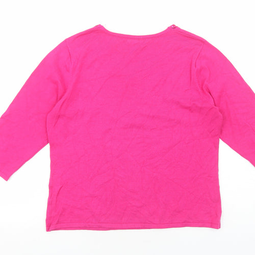 SKY DESIGNS Womens Pink Viscose Basic T-Shirt Size M V-Neck