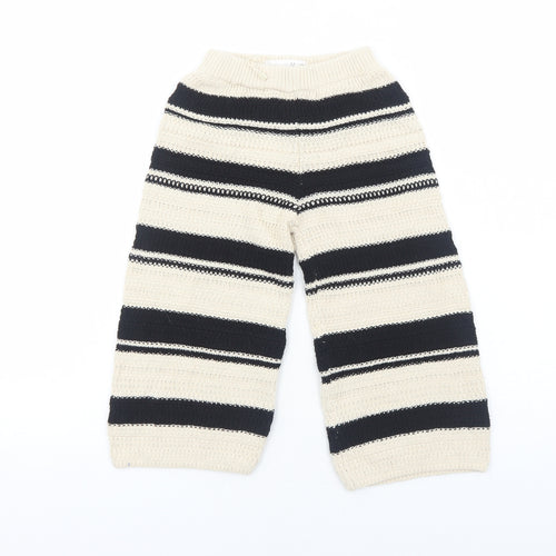 Zara Girls Beige Striped Cotton Pedal Pusher Trousers Size 3-4 Years Regular Pullover