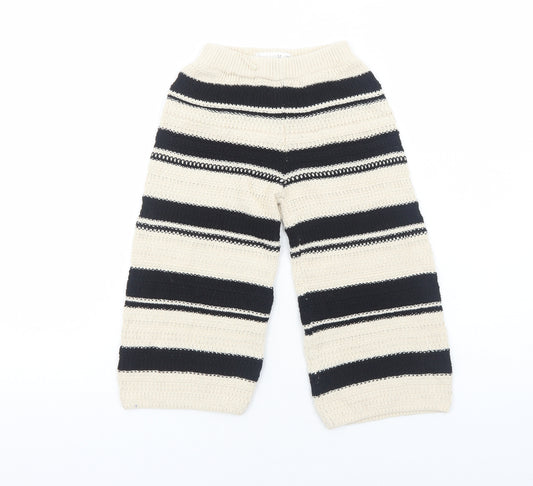 Zara Girls Beige Striped Cotton Pedal Pusher Trousers Size 3-4 Years Regular Pullover