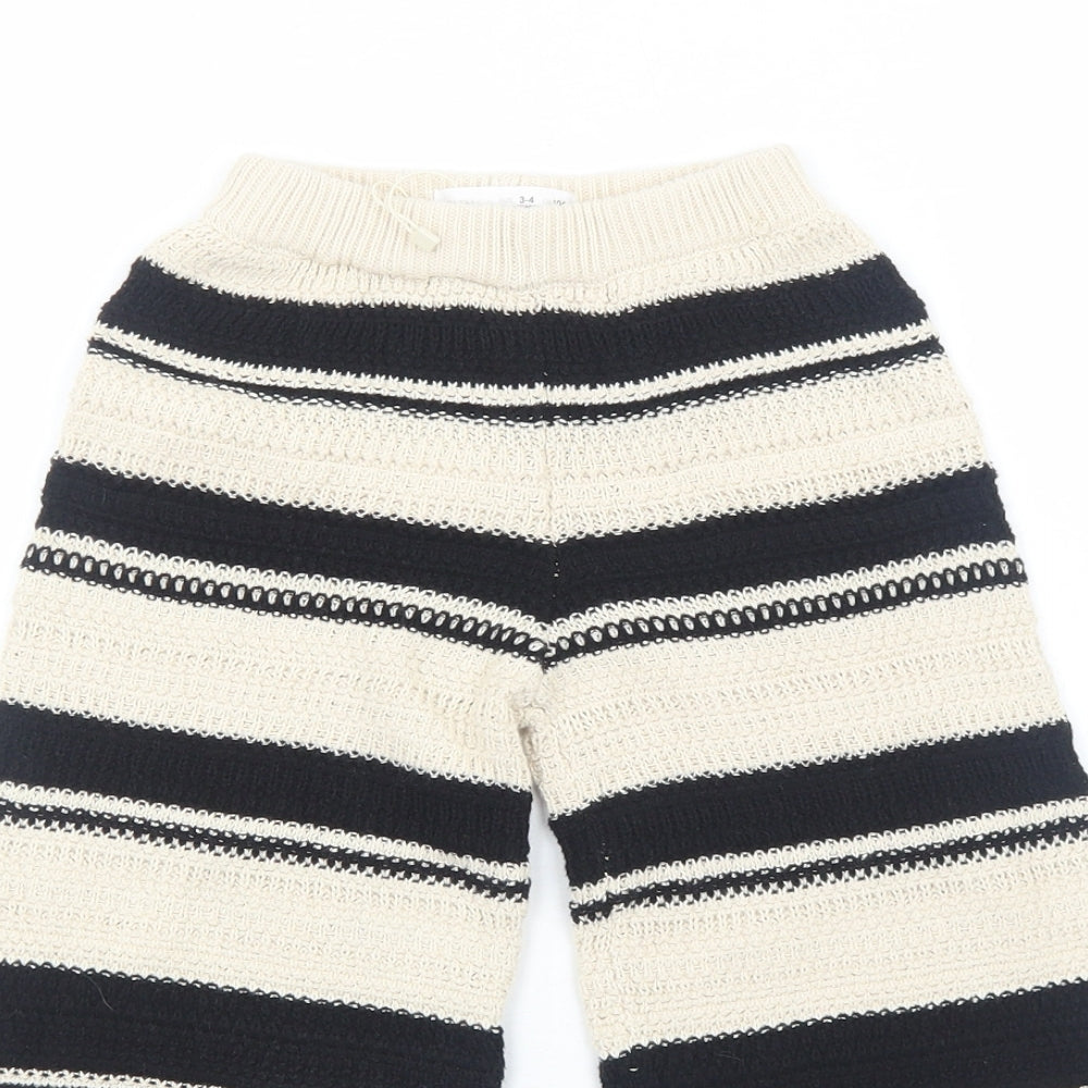 Zara Girls Beige Striped Cotton Pedal Pusher Trousers Size 3-4 Years Regular Pullover