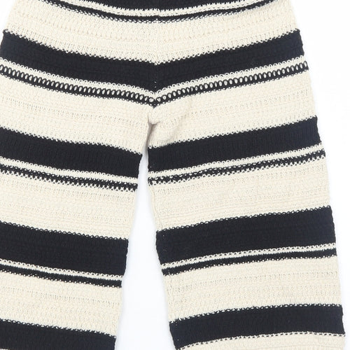 Zara Girls Beige Striped Cotton Pedal Pusher Trousers Size 3-4 Years Regular Pullover