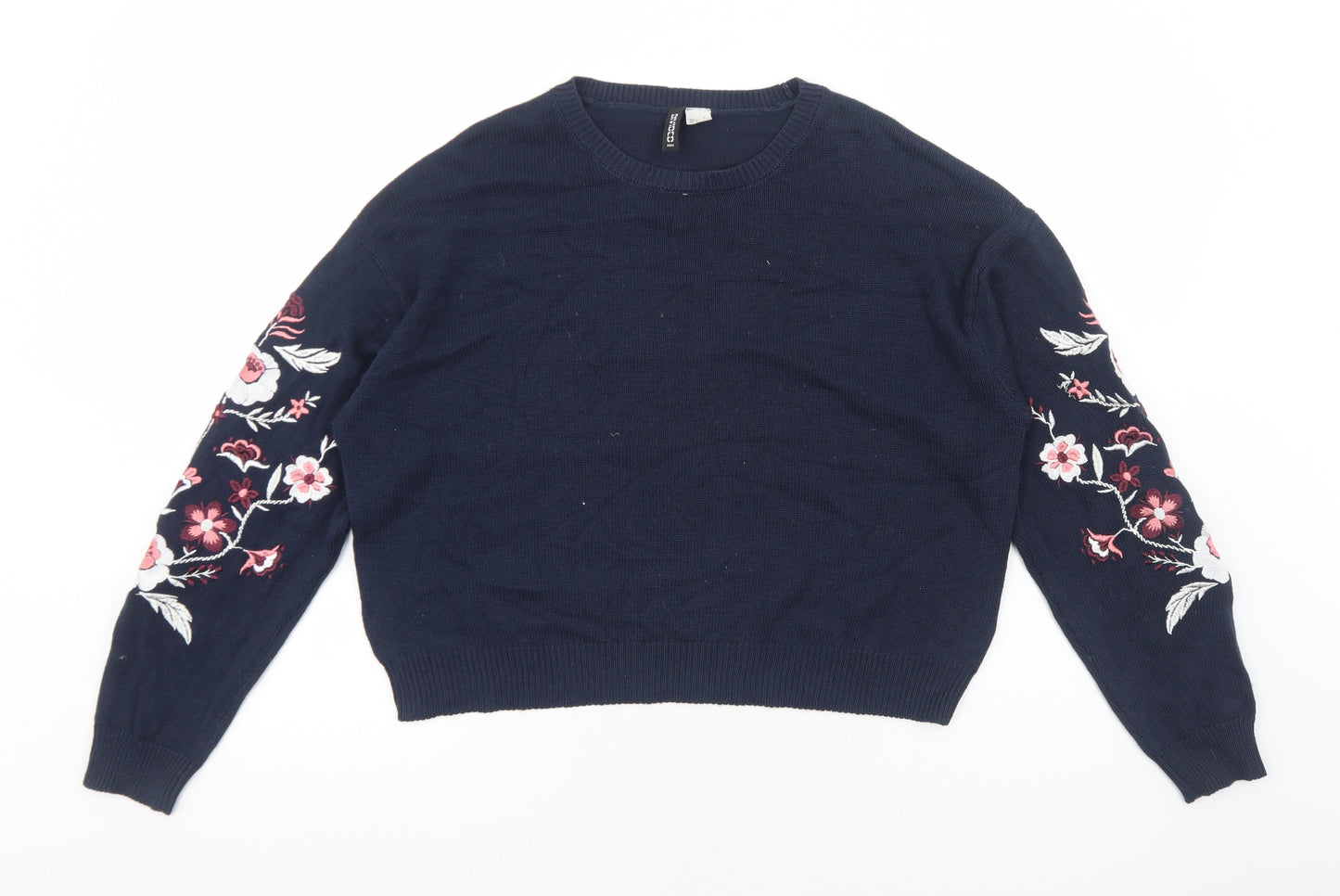 H&M Womens Blue Round Neck Cotton Pullover Jumper Size L