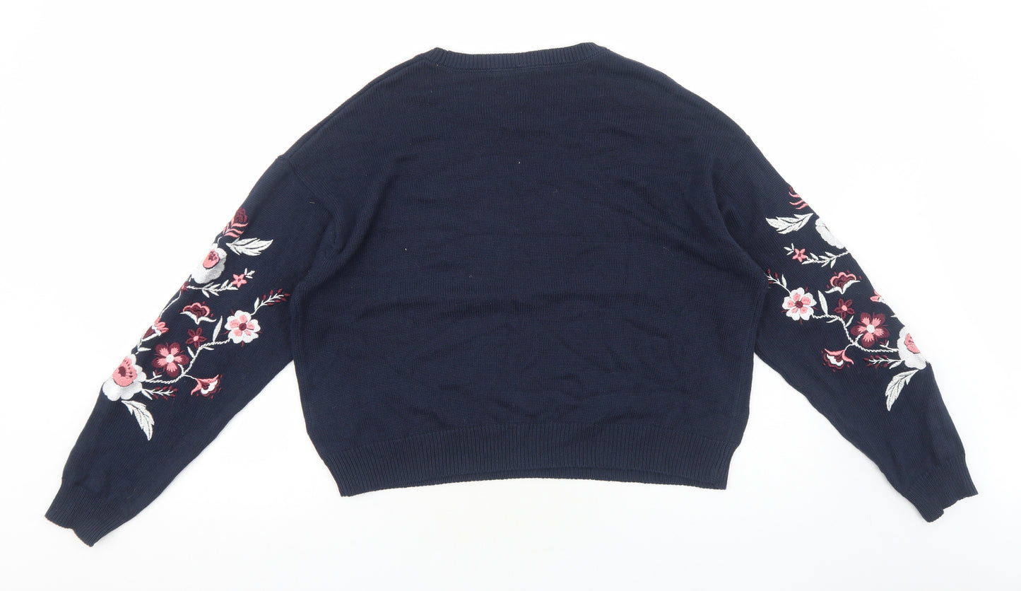 H&M Womens Blue Round Neck Cotton Pullover Jumper Size L
