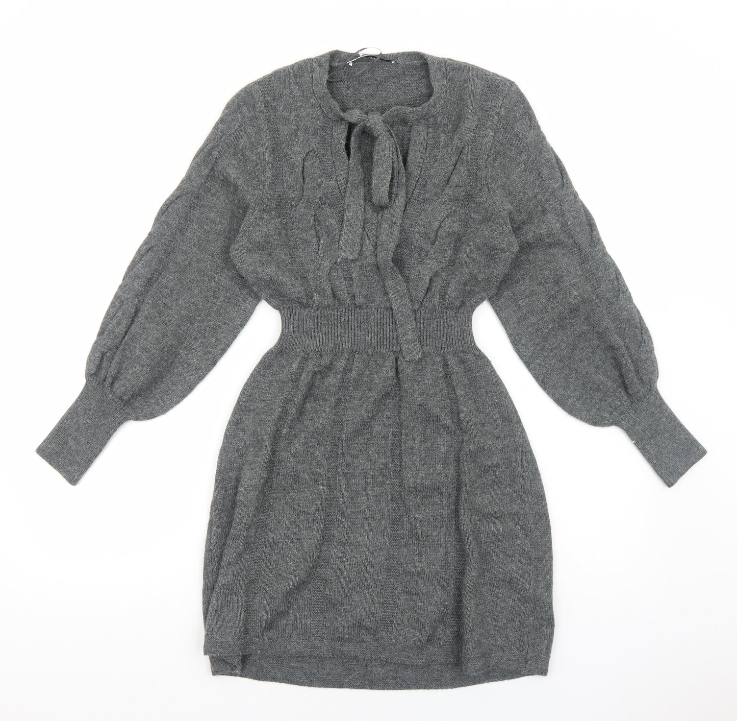 Zara Womens Grey Acrylic Jumper Dress Size S V-Neck Pullover