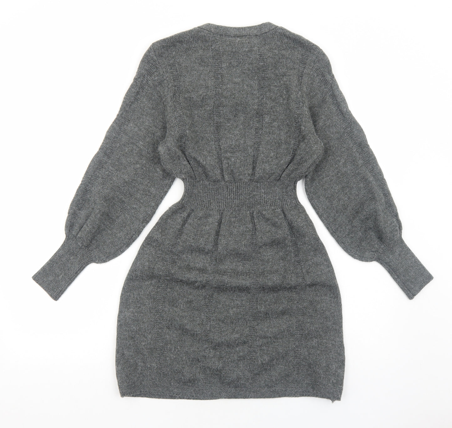 Zara Womens Grey Acrylic Jumper Dress Size S V-Neck Pullover