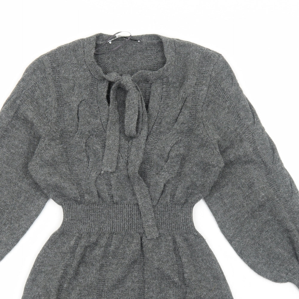 Zara Womens Grey Acrylic Jumper Dress Size S V-Neck Pullover