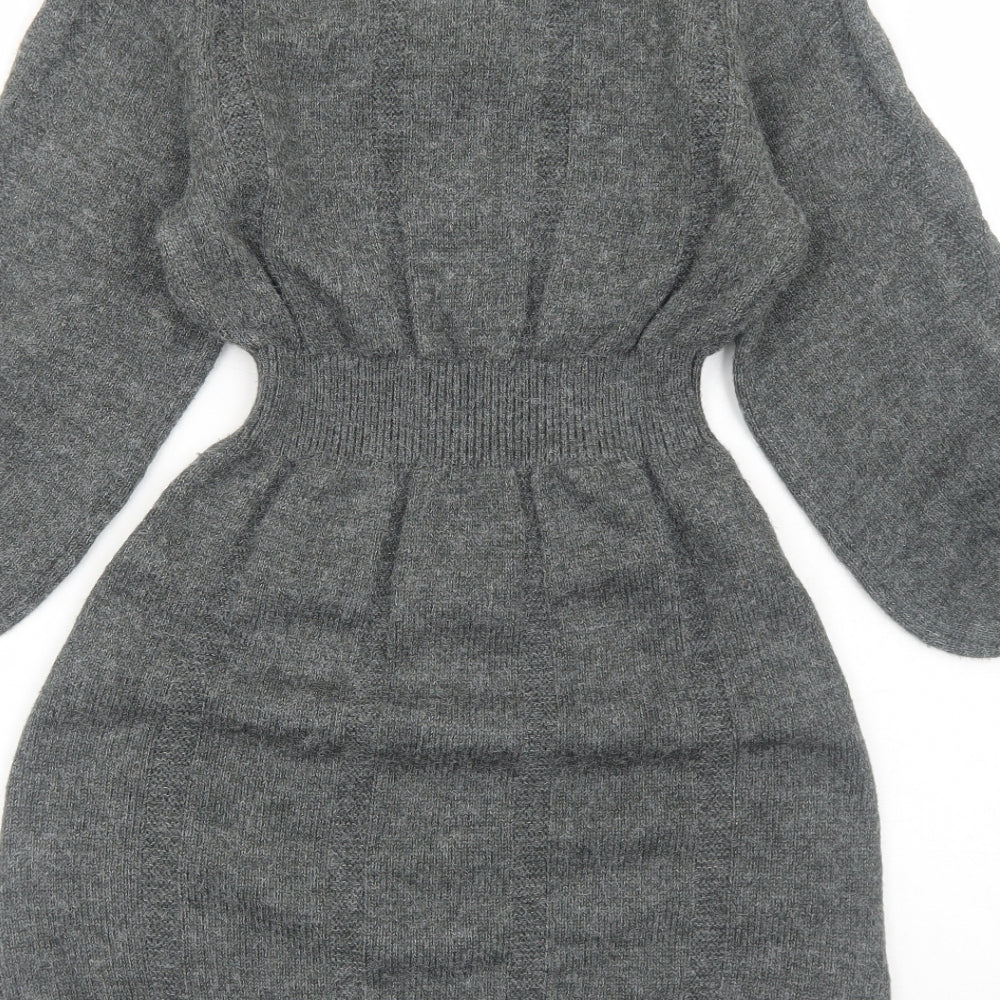Zara Womens Grey Acrylic Jumper Dress Size S V-Neck Pullover
