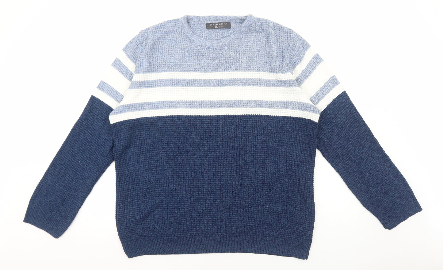 Primark Mens Blue Round Neck Acrylic Pullover Jumper Size 2XL Long Sleeve