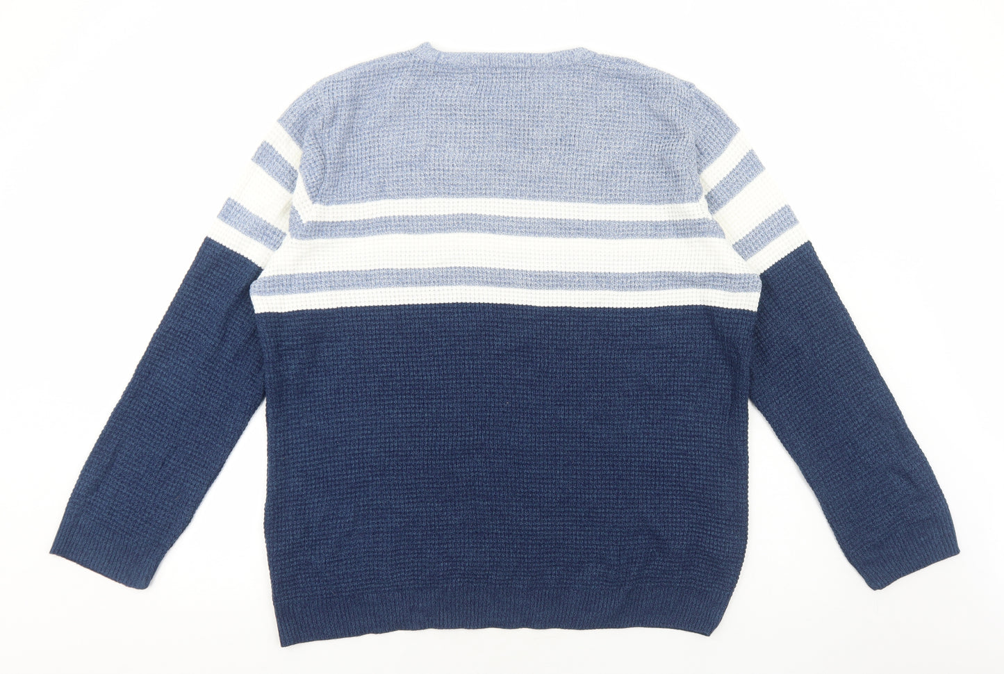Primark Mens Blue Round Neck Acrylic Pullover Jumper Size 2XL Long Sleeve