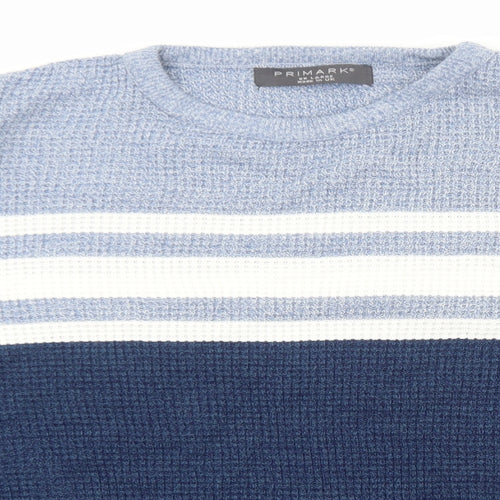 Primark Mens Blue Round Neck Acrylic Pullover Jumper Size 2XL Long Sleeve