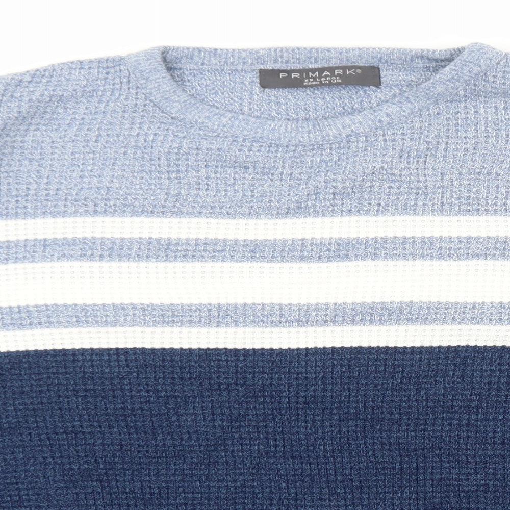 Primark Mens Blue Round Neck Acrylic Pullover Jumper Size 2XL Long Sleeve