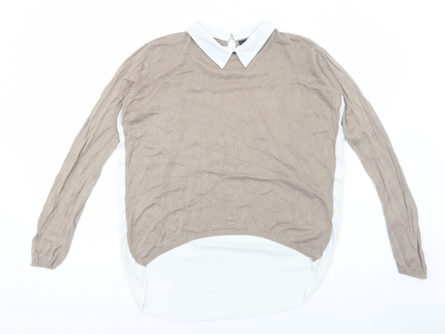 Primark Womens Brown Polyester Basic Blouse Size 8 Collared