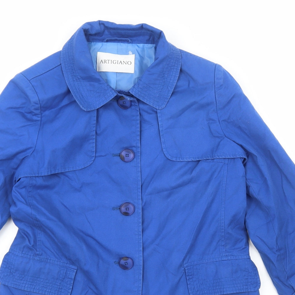 Artigiano Womens Blue Trench Coat Coat Size 12 Button