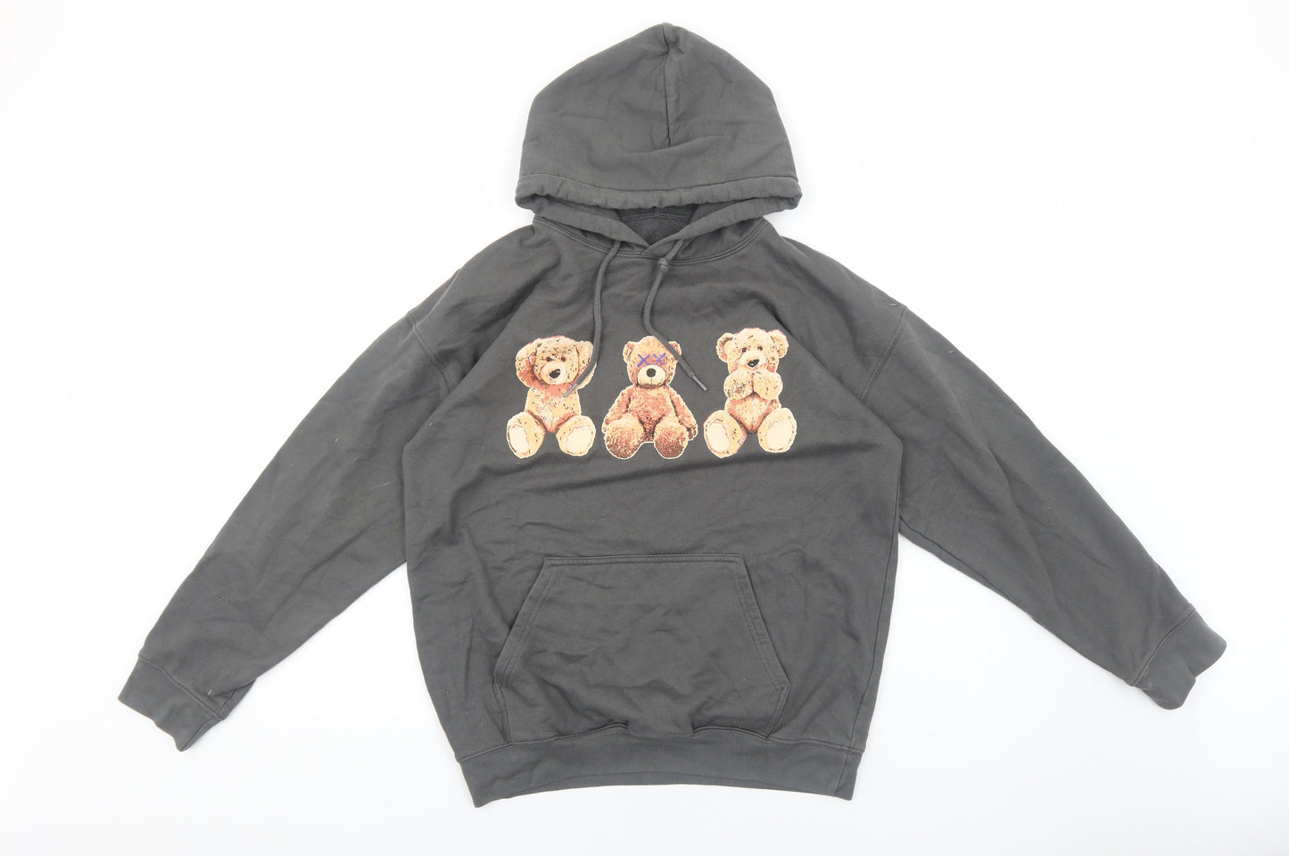 Preworn Mens Grey Cotton Pullover Hoodie Size M - Teddy Bear