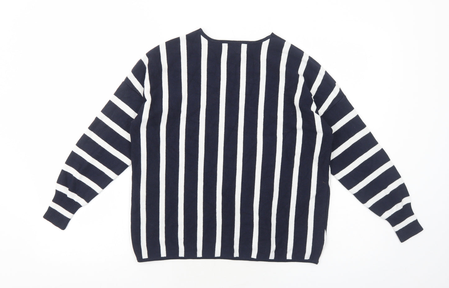 Only Womens Blue V-Neck Striped Viscose Pullover Jumper Size S