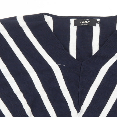 Only Womens Blue V-Neck Striped Viscose Pullover Jumper Size S