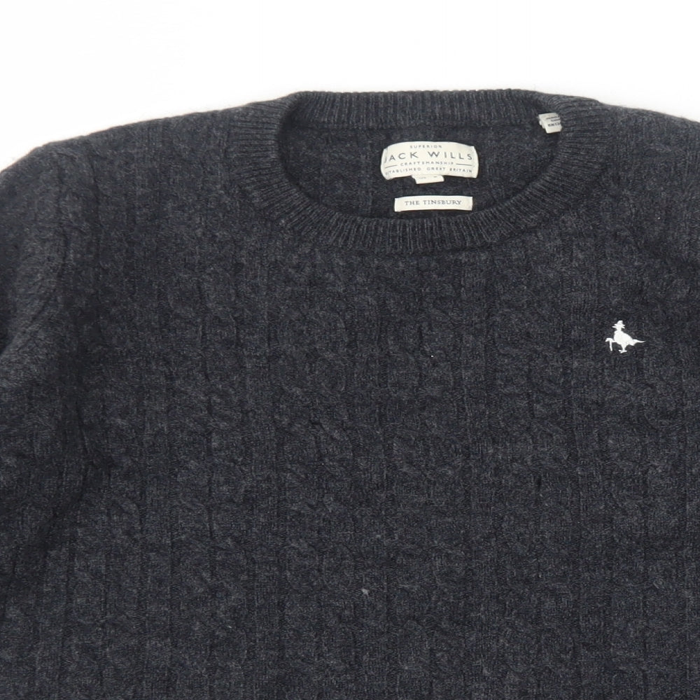 Jack Wills Womens Grey Round Neck Wool Pullover Jumper Size 12