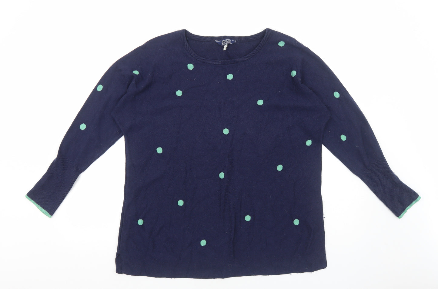 Joules Womens Blue Round Neck Polka Dot Cotton Pullover Jumper Size 16