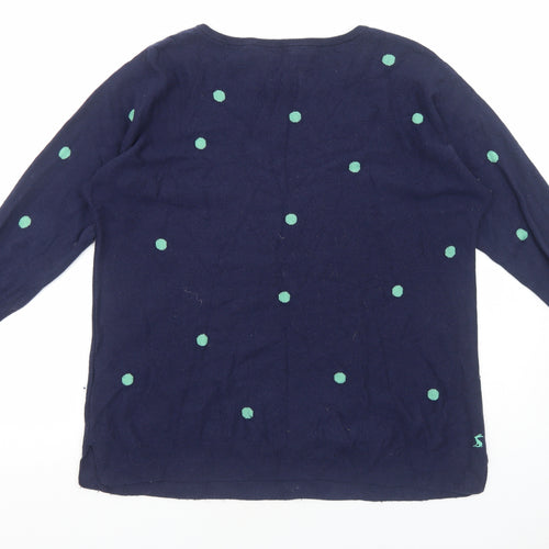 Joules Womens Blue Round Neck Polka Dot Cotton Pullover Jumper Size 16