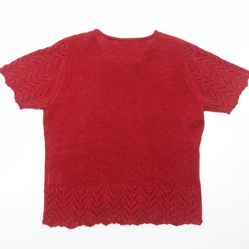EWM Womens Red Acrylic Basic Blouse Size M Round Neck