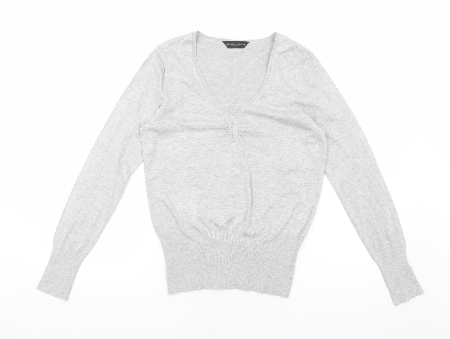 Dorothy Perkins Womens Grey V-Neck Viscose Pullover Jumper Size 14