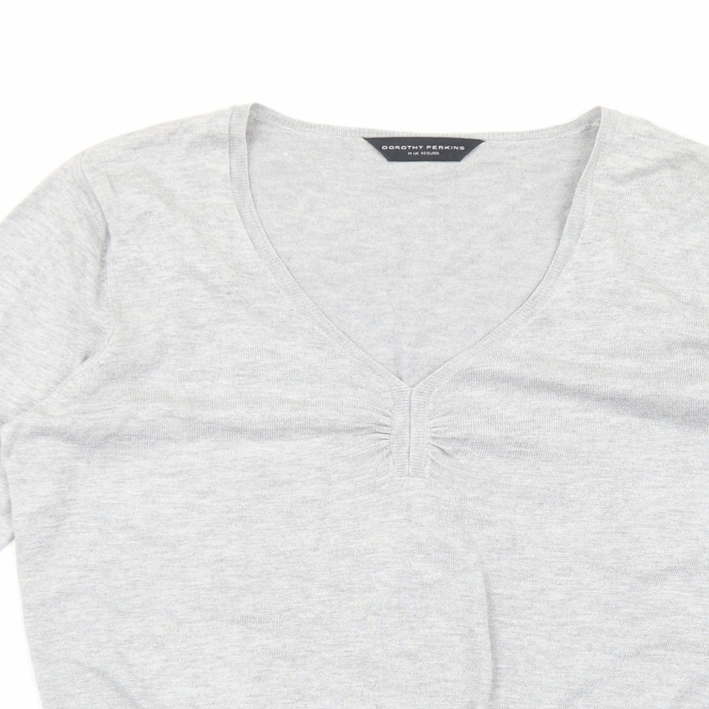 Dorothy Perkins Womens Grey V-Neck Viscose Pullover Jumper Size 14