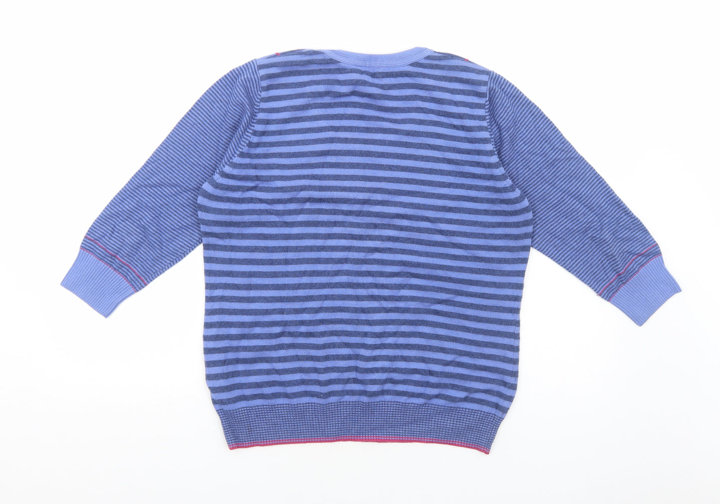 Per Una Womens Blue Round Neck Striped Acrylic Pullover Jumper Size 14 - Flower Pattern