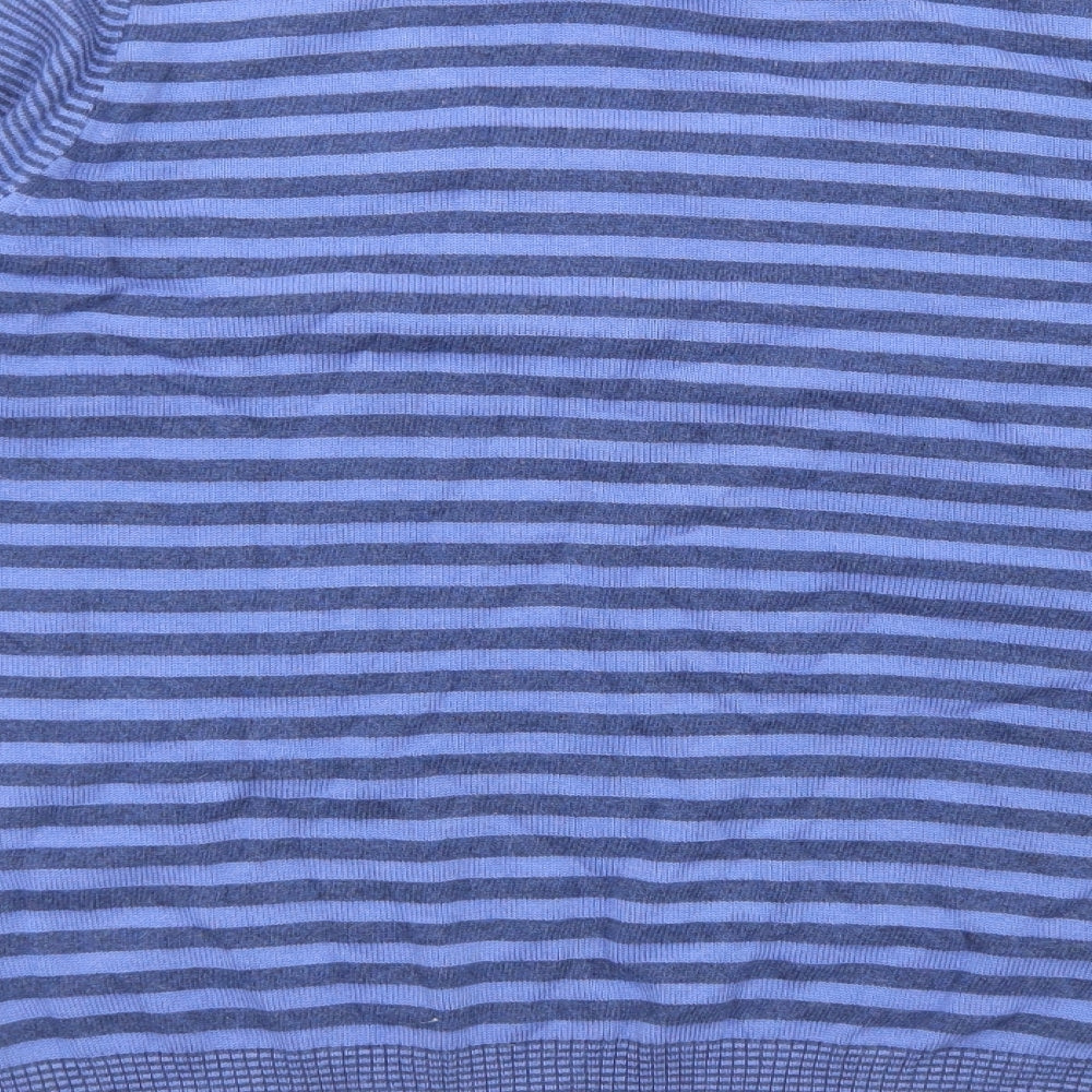 Per Una Womens Blue Round Neck Striped Acrylic Pullover Jumper Size 14 - Flower Pattern