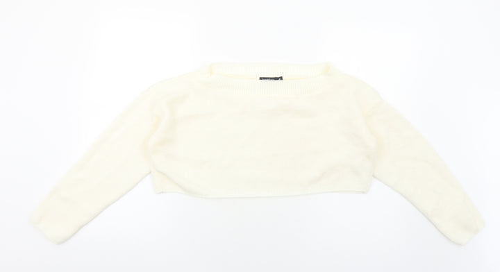 Boohoo Womens Ivory Round Neck Acrylic Pullover Jumper Size M
