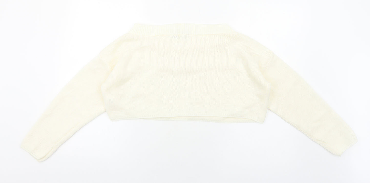 Boohoo Womens Ivory Round Neck Acrylic Pullover Jumper Size M