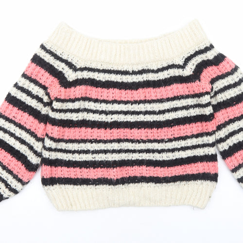 River Island Womens Pink Boat Neck Striped Acrylic Pullover Jumper Size 8
