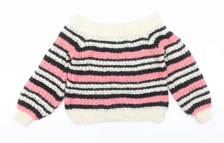 River Island Womens Pink Boat Neck Striped Acrylic Pullover Jumper Size 8