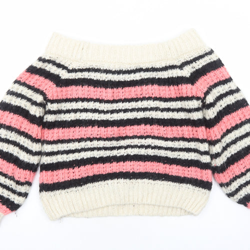 River Island Womens Pink Boat Neck Striped Acrylic Pullover Jumper Size 8