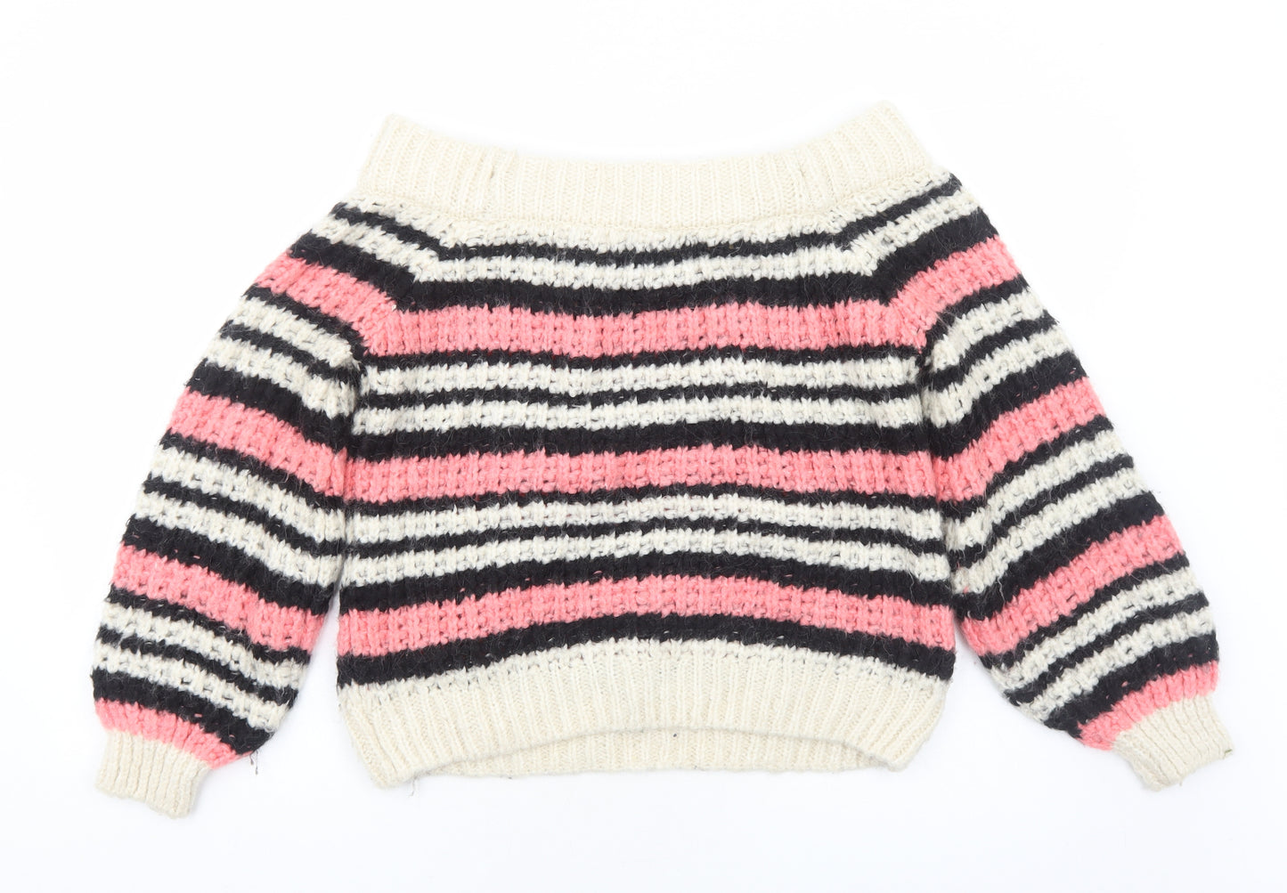 River Island Womens Pink Boat Neck Striped Acrylic Pullover Jumper Size 8