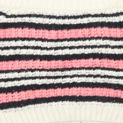 River Island Womens Pink Boat Neck Striped Acrylic Pullover Jumper Size 8