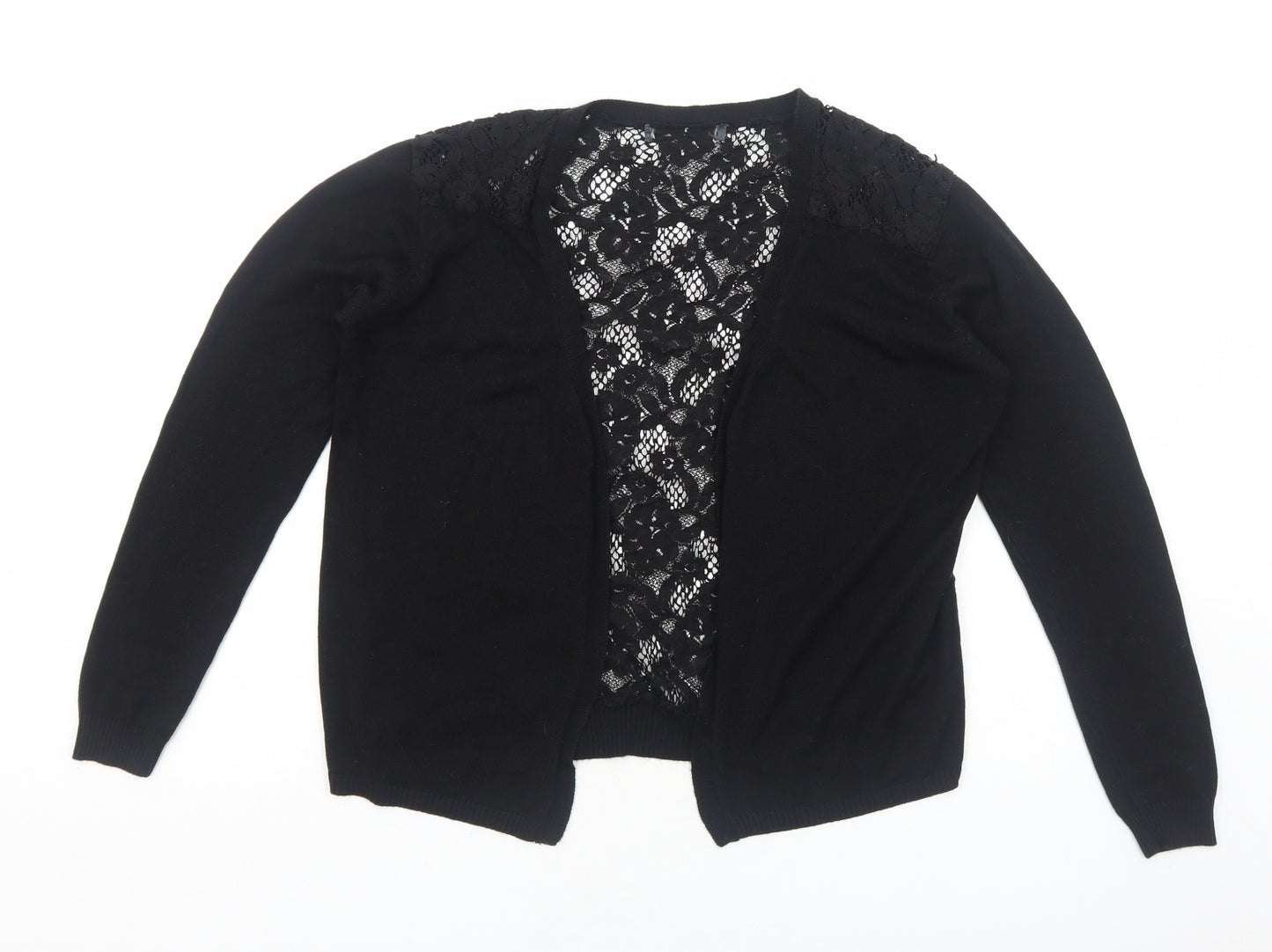 Preworn Womens Black V-Neck Floral Polyester Shrug Jumper Size M