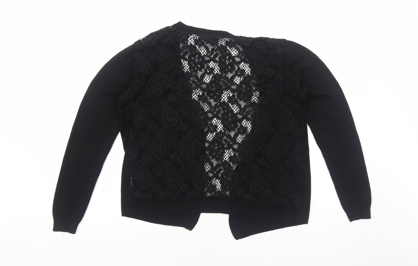 Preworn Womens Black V-Neck Floral Polyester Shrug Jumper Size M