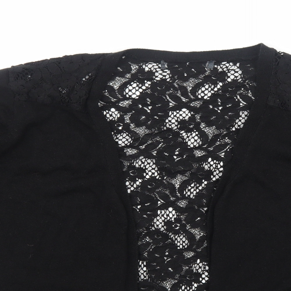 Preworn Womens Black V-Neck Floral Polyester Shrug Jumper Size M