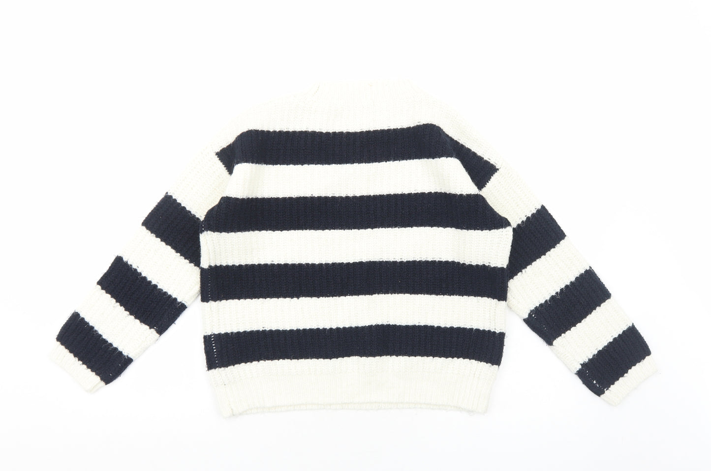 TU Womens White Round Neck Striped Acrylic Pullover Jumper Size 10