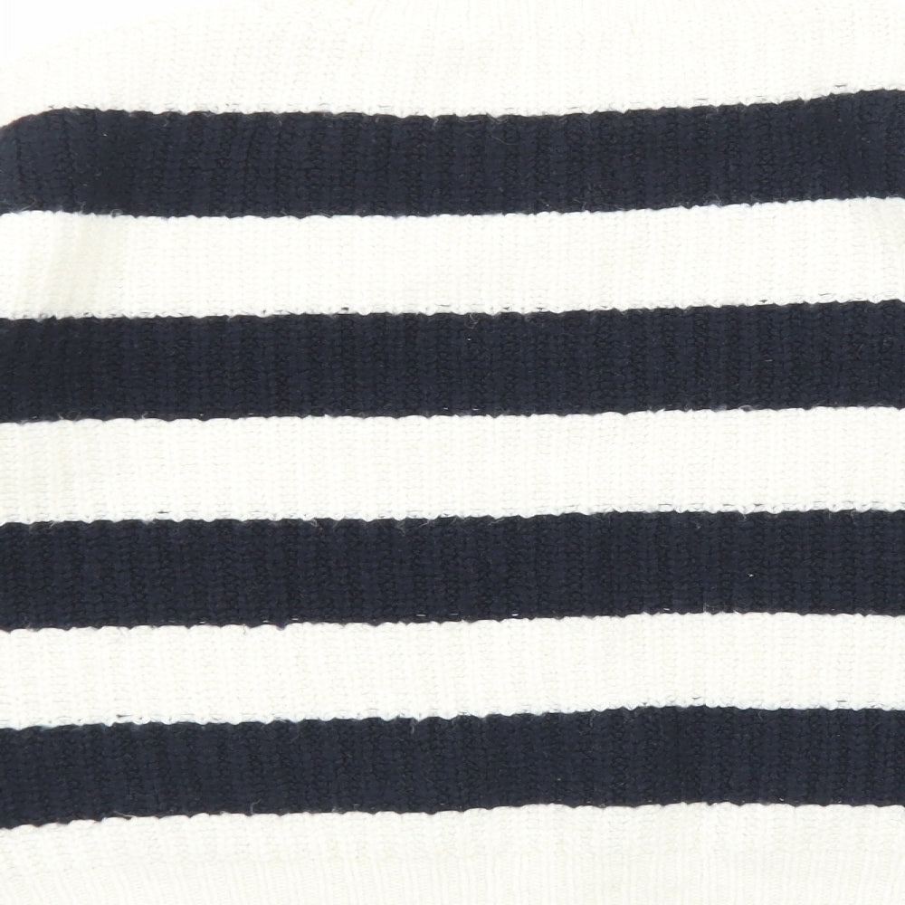 TU Womens White Round Neck Striped Acrylic Pullover Jumper Size 10