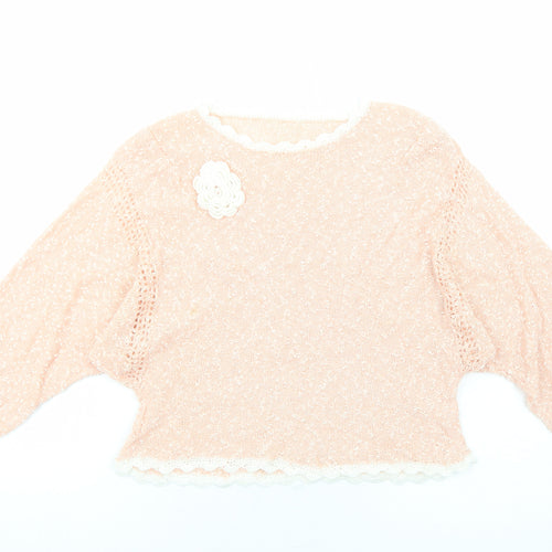 Preworn Womens Pink Round Neck Polyester Pullover Jumper Size M