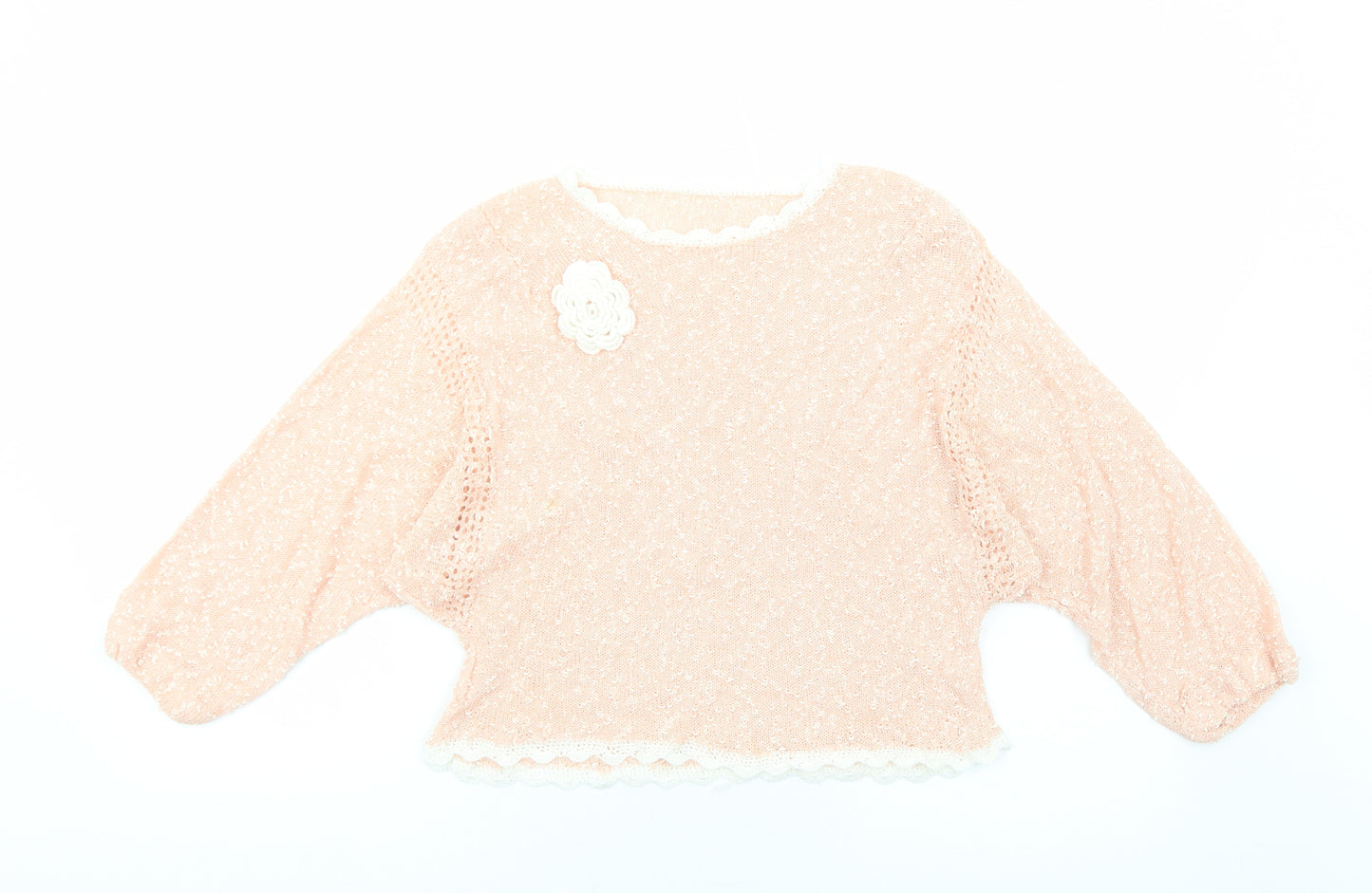 Preworn Womens Pink Round Neck Polyester Pullover Jumper Size M
