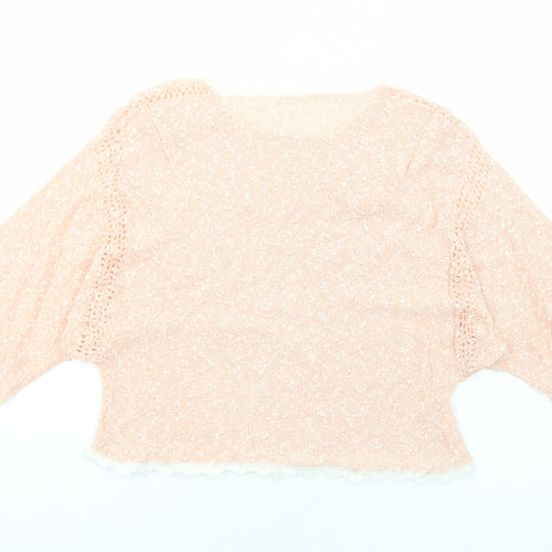 Preworn Womens Pink Round Neck Polyester Pullover Jumper Size M