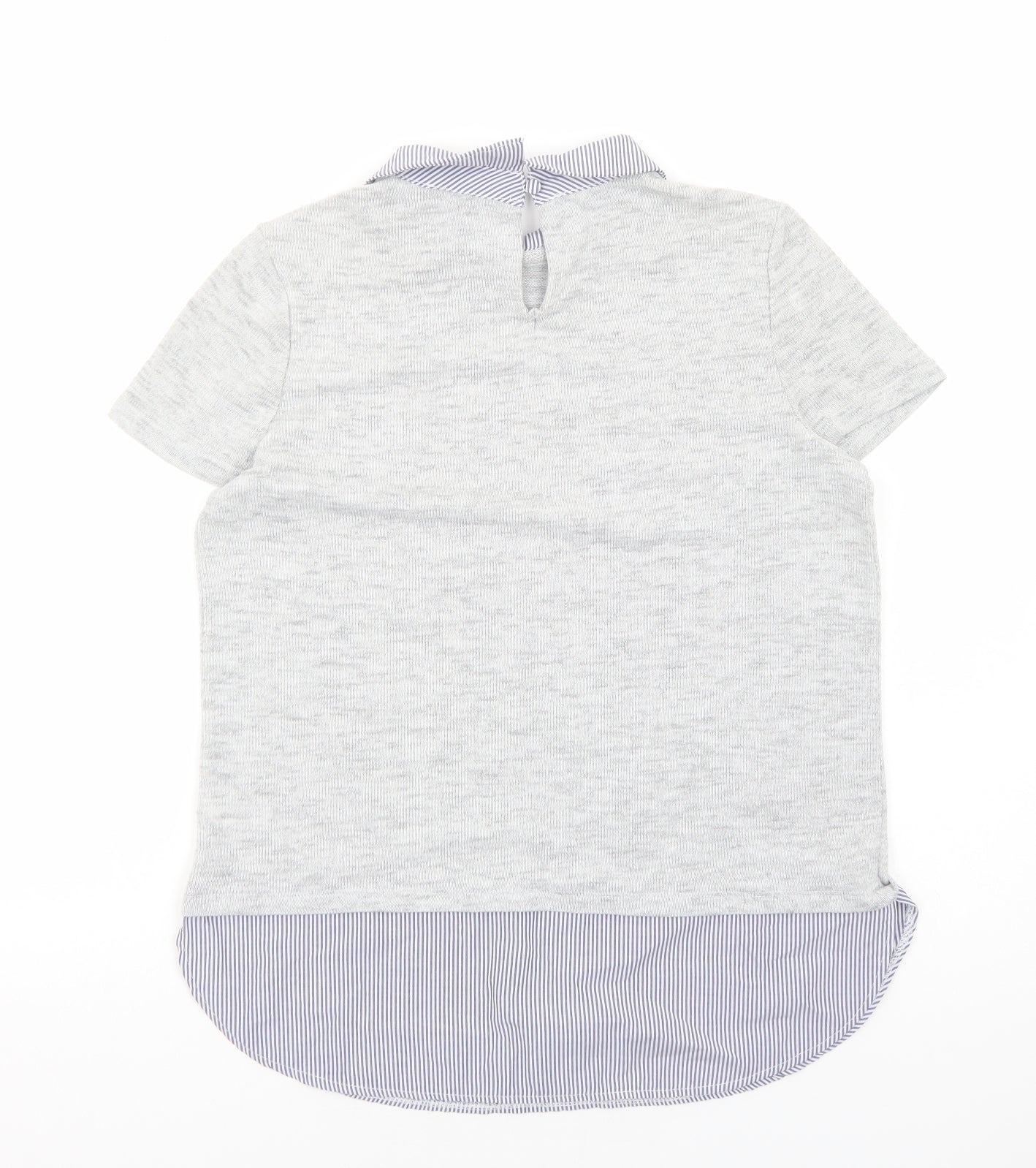 TU Womens Grey Geometric Cotton Basic T-Shirt Size 12 Round Neck - Flower Detail