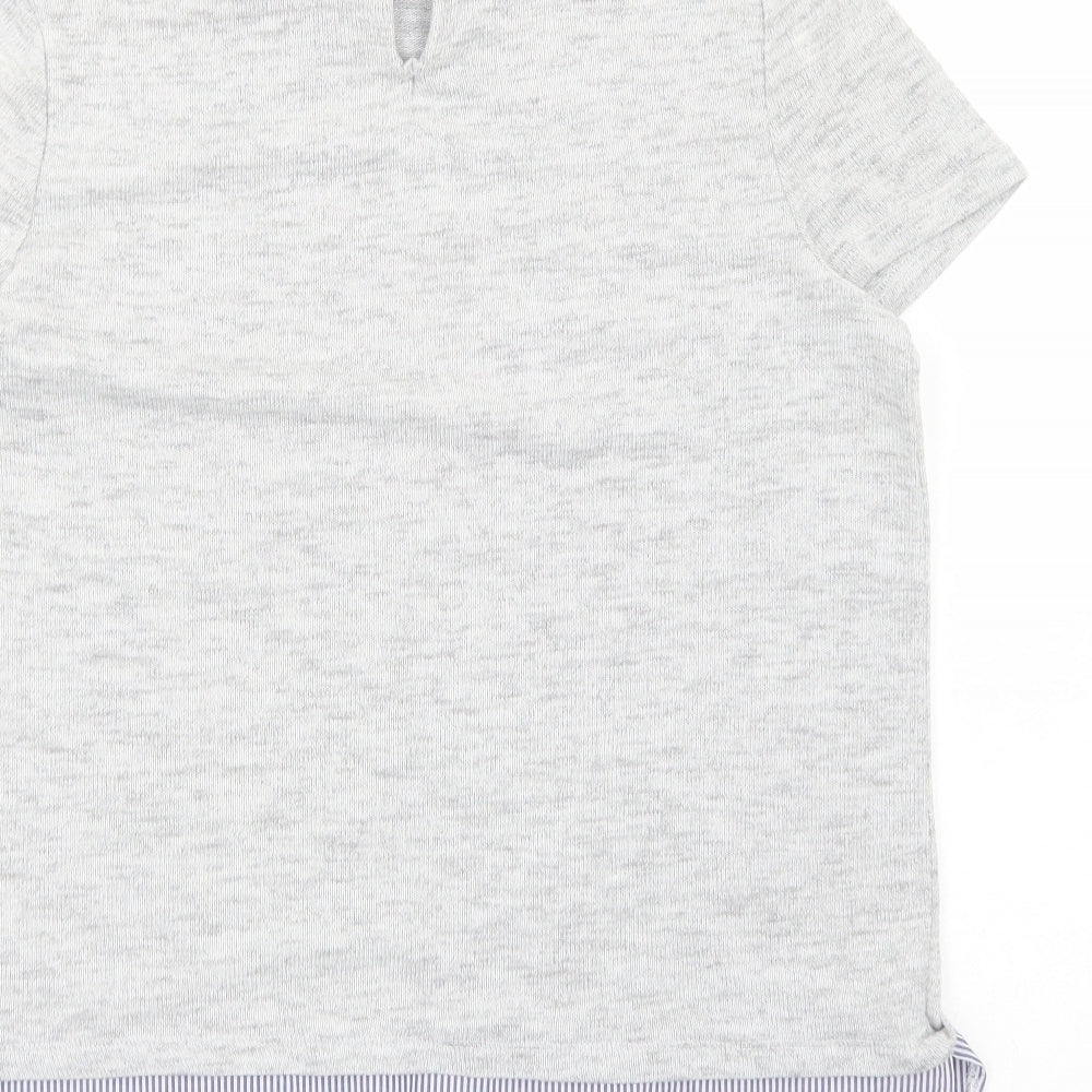 TU Womens Grey Geometric Cotton Basic T-Shirt Size 12 Round Neck - Flower Detail