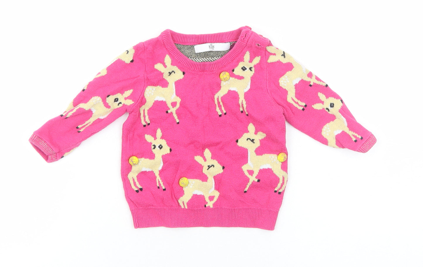 Marks and Spencer Girls Pink Geometric Cotton Pullover Jumper Size 6-9 Months Pullover - Deer