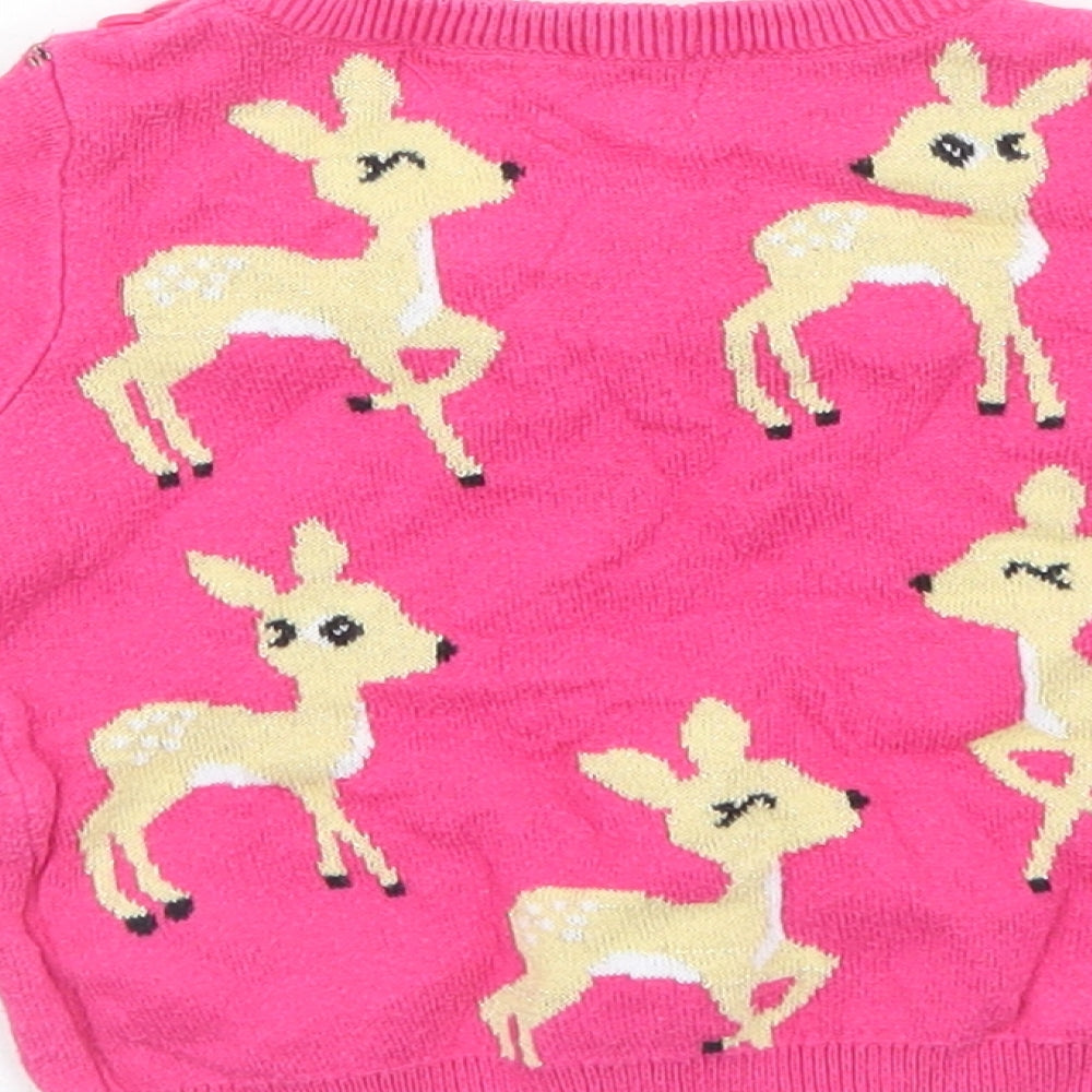 Marks and Spencer Girls Pink Geometric Cotton Pullover Jumper Size 6-9 Months Pullover - Deer
