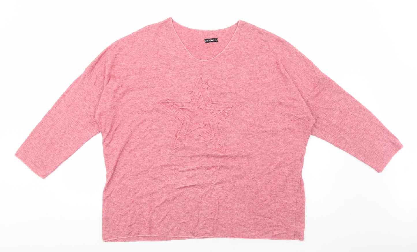 New Collection Womens Pink Viscose Basic T-Shirt Size M Round Neck - Star Print