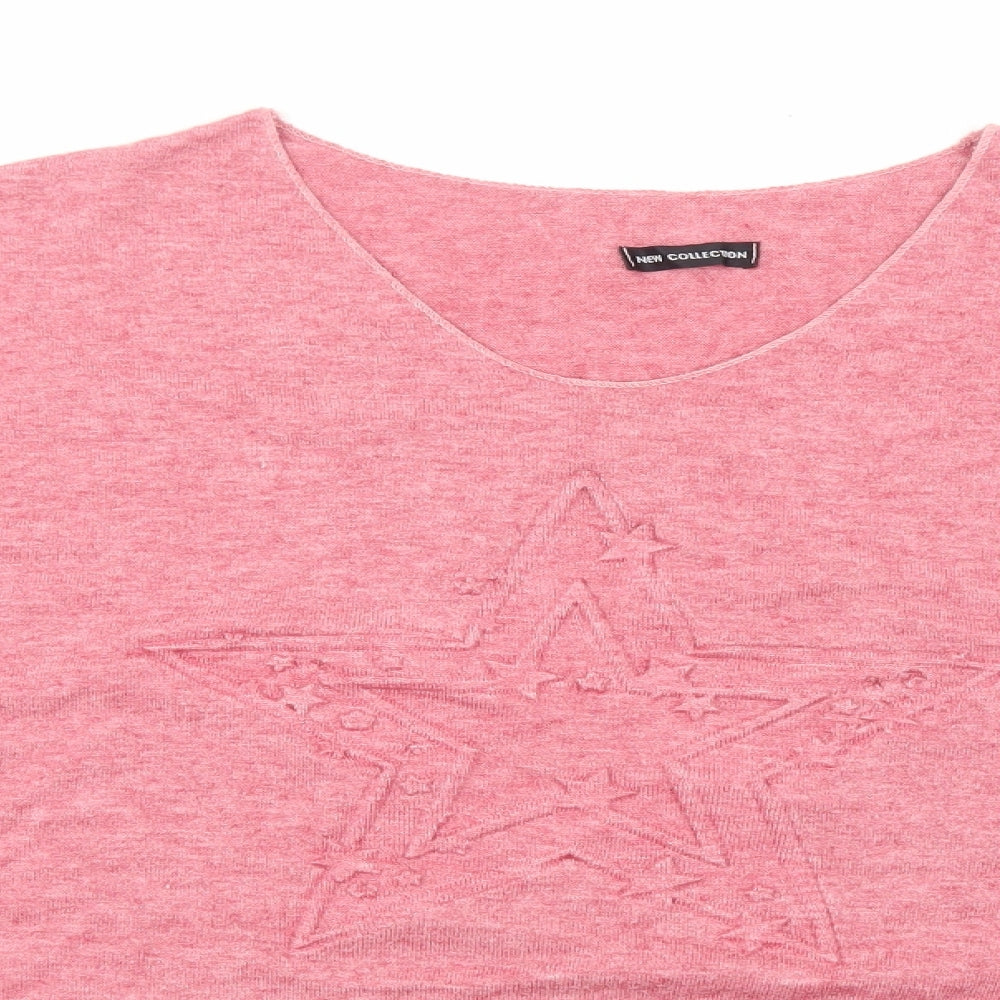 New Collection Womens Pink Viscose Basic T-Shirt Size M Round Neck - Star Print